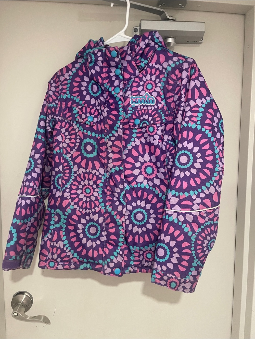 Kids' Purple Floral Hooded Puffer Coat with Turquoise Accents